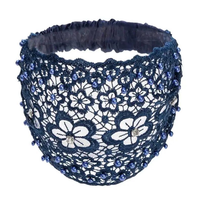Blumenmuster-Haarband im neuen Stil mit Perlen und breitem Rand für Frauen, effektive Abdeckung für weißes Haar, Haar-Accessoire, Haarband – Detail 7