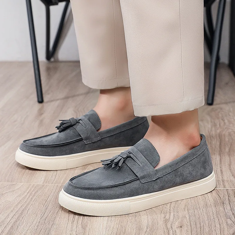 

Fashion Men's Loafers Suede Leather Slip on Casual Shoes Lightweight Breathable Walking Footwear Platform Non-slip Driving Shoes