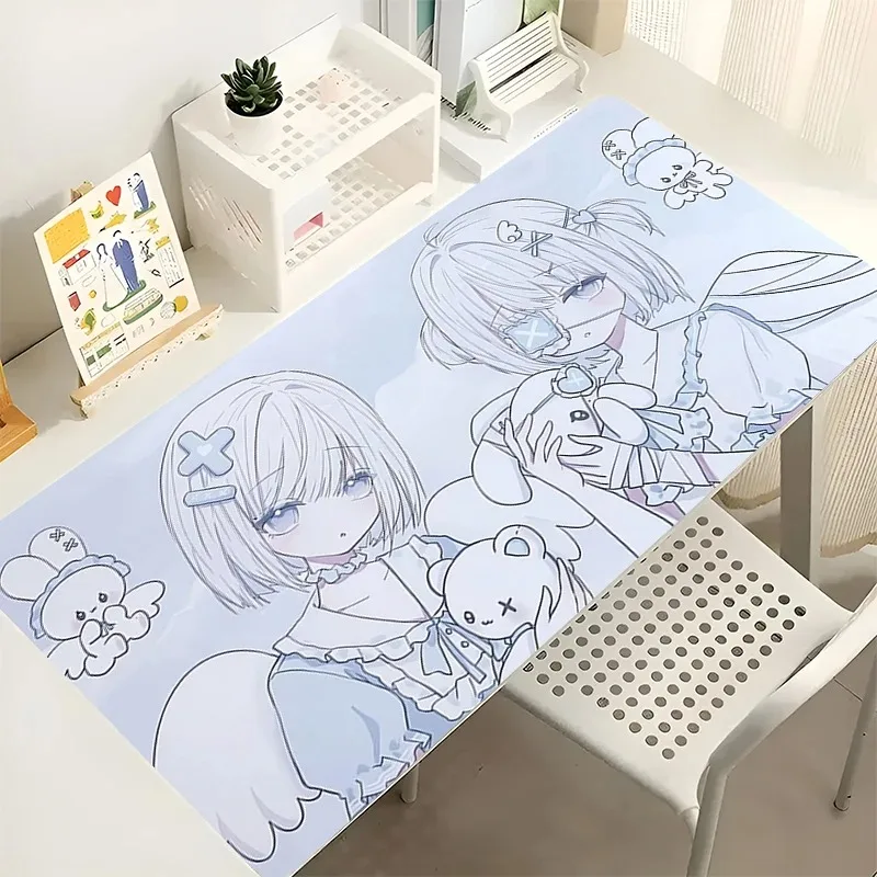 Large Mouse Pad Subcultural Anime Girl Pink, Non-Slip Rubber Table Mat for Laptop Mini PC, Gaming Office Desk Accessories