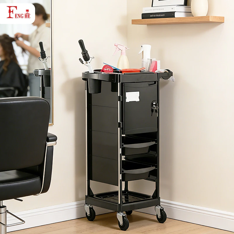 High Quality Salon Trolley with Lock Large Capacity with Storage 4 Drawers for Salon Stations