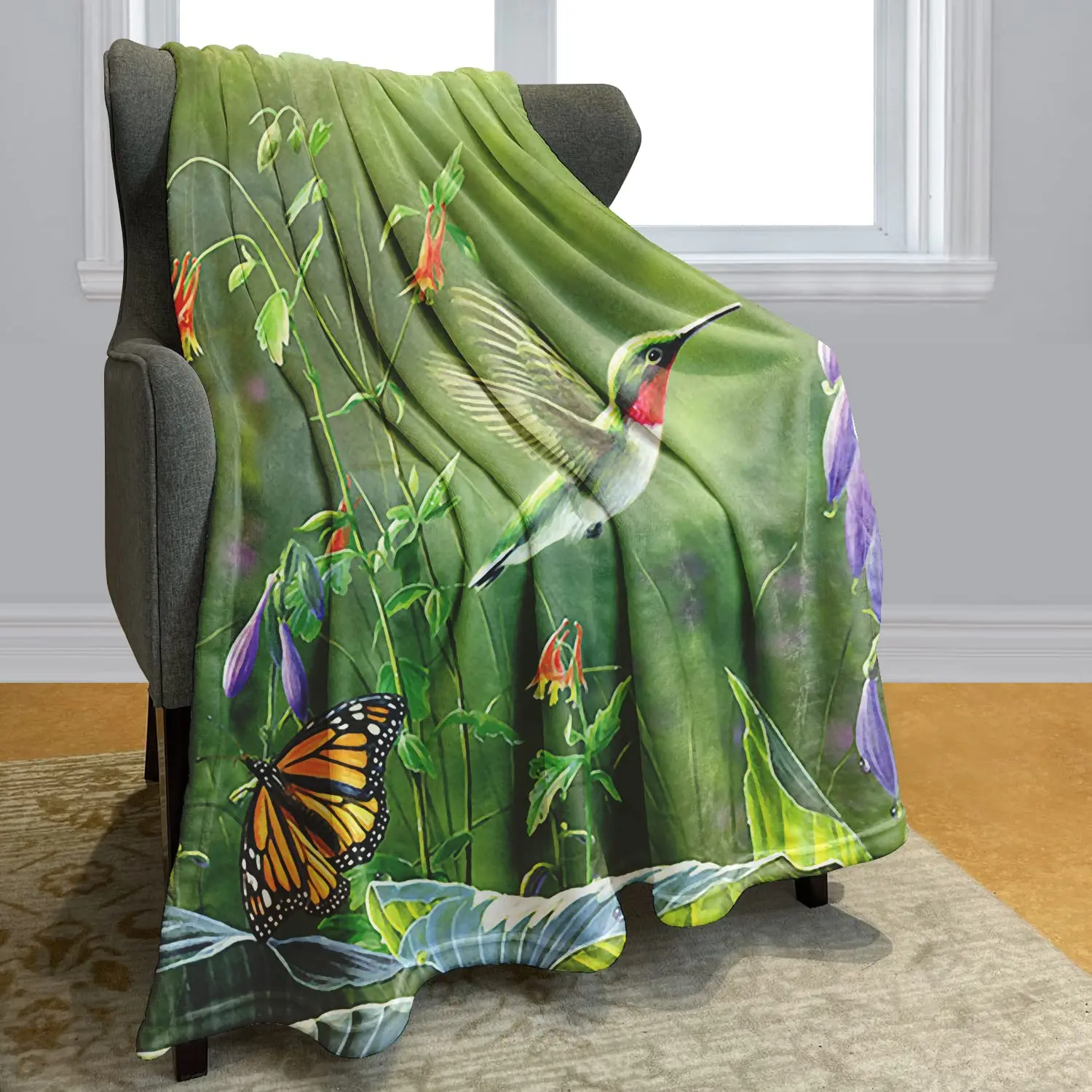 

Hummingbird Butterfly Print Blanket Comfort Warmth Soft Cozy Throw Air Conditioning Easy Care Machine Wash Gifts