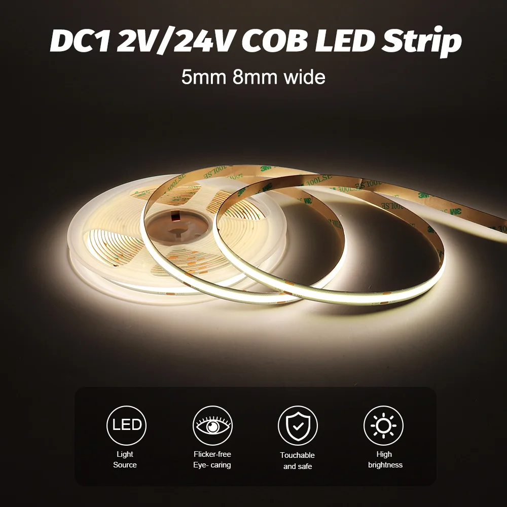 5 mm 8 mm COB LED Strip Light 400 480 LEDs Światła LED Czerwony Zielony Niebieski Różowy Żółty Kolor DC 12V 24V Elastyczna taśma LED do dekoracji