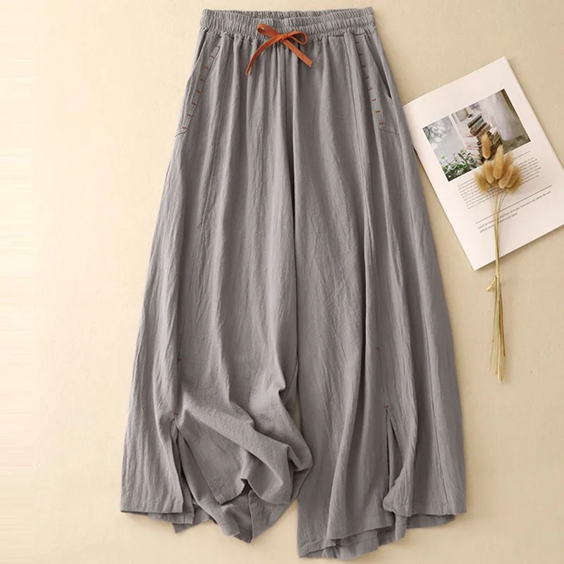 High Waist Wide Leg Pants Women New Arrival 2024 Summer Vintage Style Solid Color Loose Female Ankle-length Casual Pants W3845