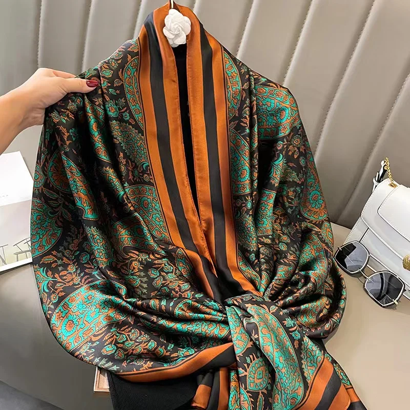 180*90cm New Style Silk Scarves Women Office Lady Large Party Fashion Print Beach Hijab foulard bandanna muffler shawl pareo