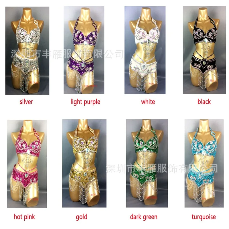 

customized Adult sexy bra waist seal nightclub belly dance costume nail bead sequin stage bra belt performance clothing female