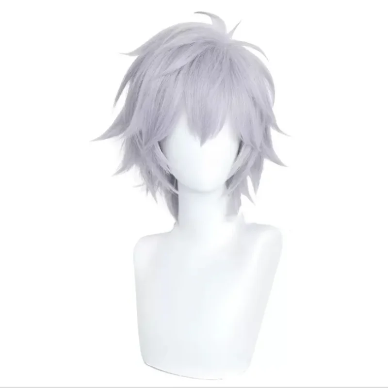 Eva Nagisa Kaworu Peruca Cosplay, Anime, Prateado, Roxo, Cabelo Curto, Resistente ao Calor, Sintético, Acessórios de Halloween, Adereços, 37cm