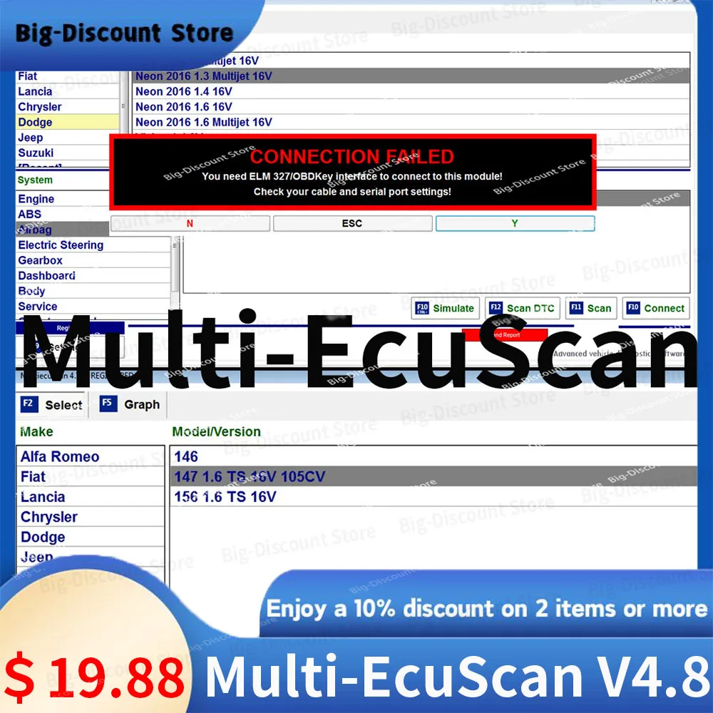 

2024 New Software Multiecuscan V4.8 Registered for Fiat Scanner Unlimited Multi Ecu Scan Work With ELM327 OBD II Diagnostic Tool