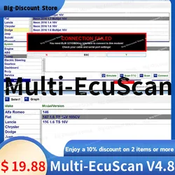 2024 New Software Multiecuscan V4.8 Registered for Fiat Scanner Unlimited Multi Ecu Scan Work With ELM327 OBD II Diagnostic Tool