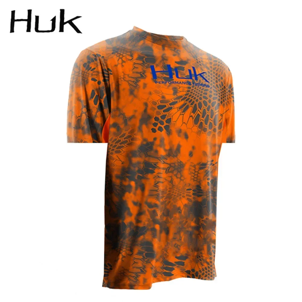 HUK-Chemises de pêche respirantes à manches courtes pour hommes, vêtements de protection UV, t-shirt d'été