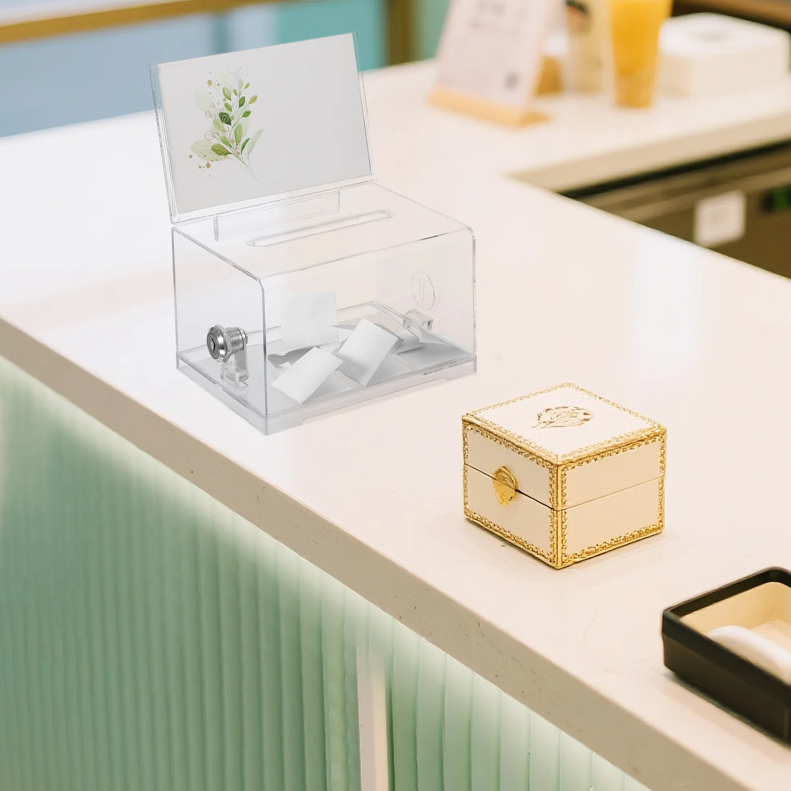 Acrylic Voting Box Clear Secure Lock For Ballot Donation Raffle Tickets Collection Fundraising Suggestion Box