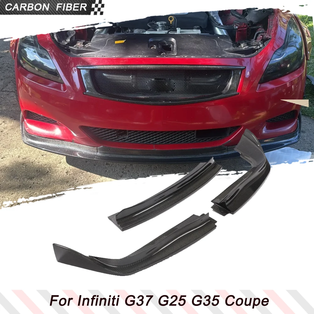 

Передний бампер автомобиля из углеродного волокна, спойлер, сплиттер для Infiniti G37 G25 G35 Coupe 2009-2013, передний подбородок, гоночный комплект кузова FRP, 3 шт.