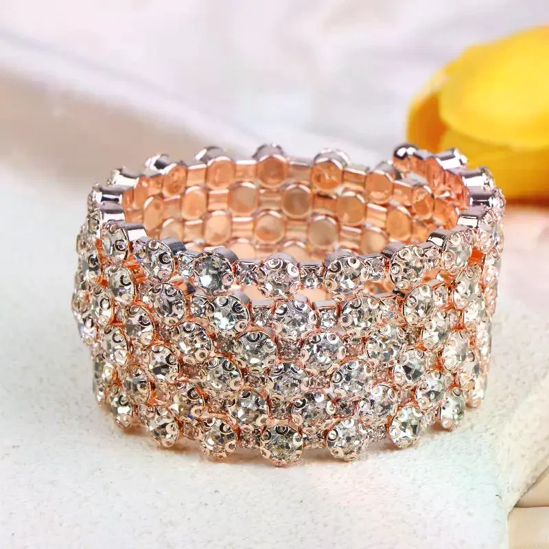 6 Layers Rhinestone Bangle Open Cuff Bracelet Shiny Crystal Winding Bracelet Adjustable Fashion Jewelry For Stage Wedding Wear