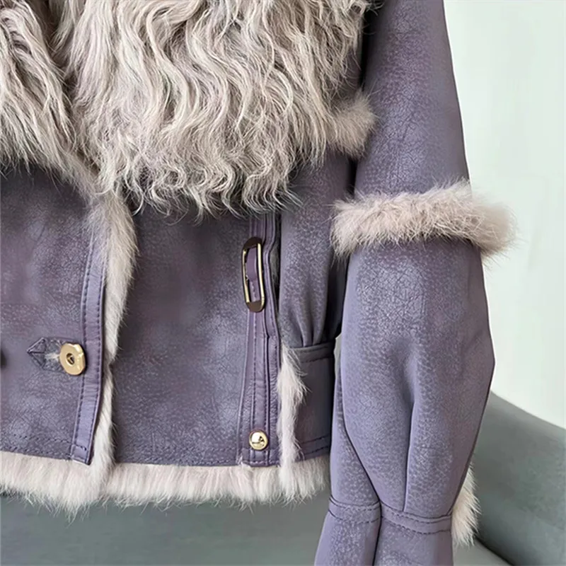 Giacca di pelle per le donne, colletto di lana, cappotto di pelliccia di coniglio, cappotto corto sciolto, abbigliamento femminile caldo, inverno, alta qualità, nuovo