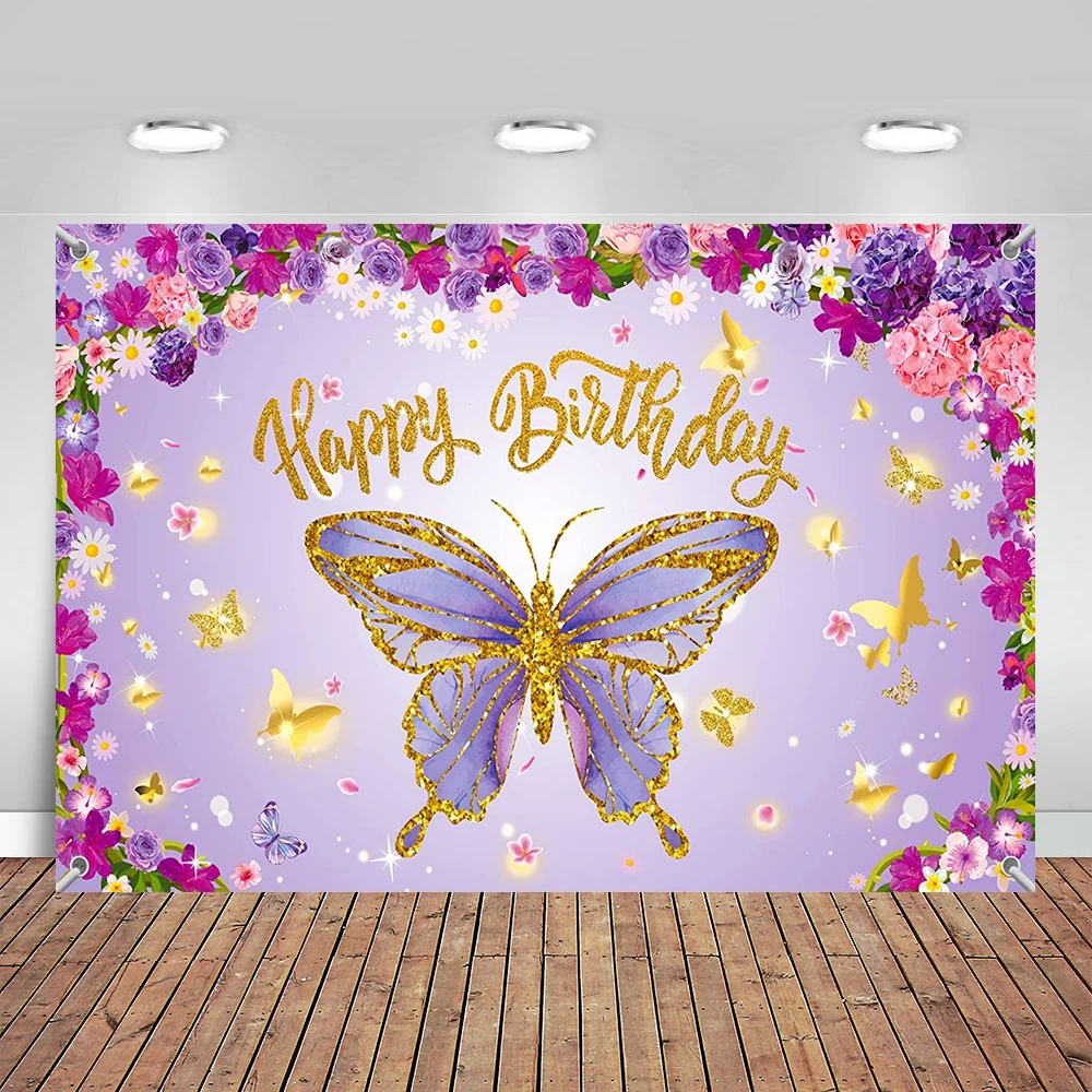 

Photography Background Colorful Flowers Golden Glitter Fairy Butterfly Girls Birthday Party Photophone Photo Backdrops Banner