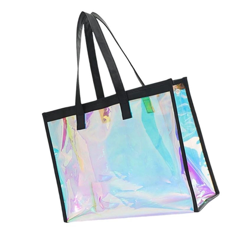 E74B Delicado TPU Bolsa Praia Holográfica Bolsa Ombro Transparente Bolsa Casual Bolsa Academia para Roupas