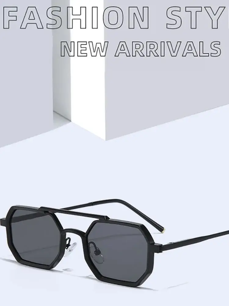 Lunettes de soleil polygonales à monture métallique pour femmes et hommes, Vintage, Double pont, Punk, pour la conduite, rétro, UV400