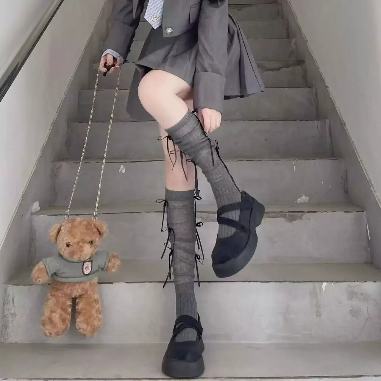 Süße Ballett-Stil, lange Socken, transparente Bandage, Schleife, JK-Strümpfe, dünner Stil, Oberschenkelstrümpfe für Frauen und Mädchen