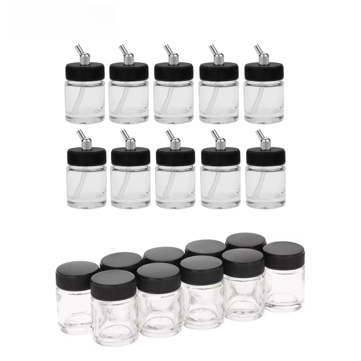 10pcs 3/4oz 22cc Nail Airbrush Pot Glass Bottles Air Brush Paint Makeup Bottle Jars with Lid Airbrush Art Drawing Tool Accessory