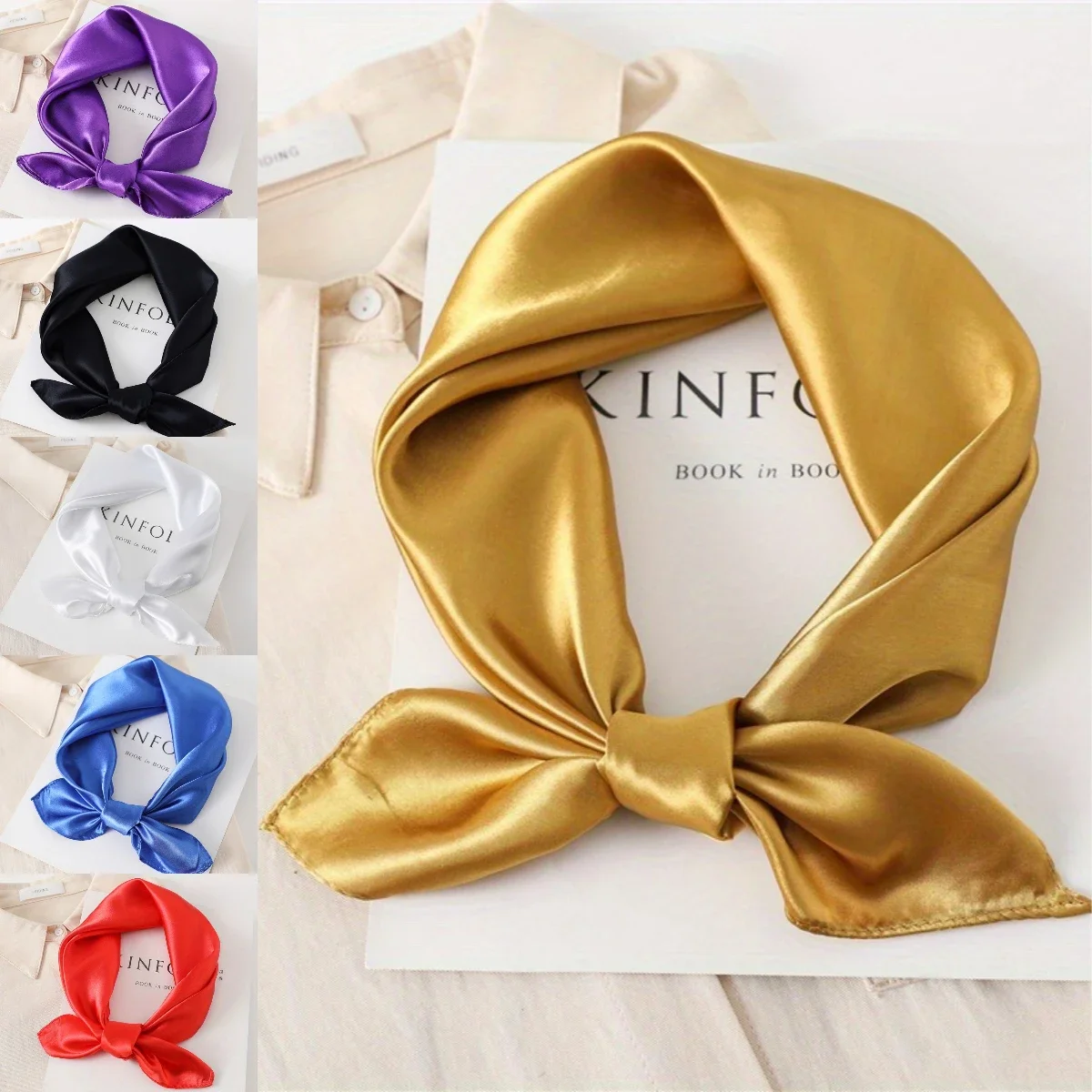 

Solid Satin Silk Square Scarf for Women Girls Luxury Soft Hairband Neckerchief Office Hijab Headband Foulard Bag Ribbons Gift