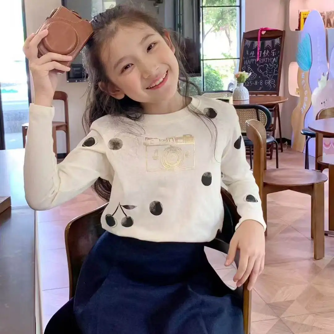 

BP 2025 New Autumn Clothing White Long Sleeves Cherry T-Shirt for Kids Cherry Brand White Clothes for Girl Kids