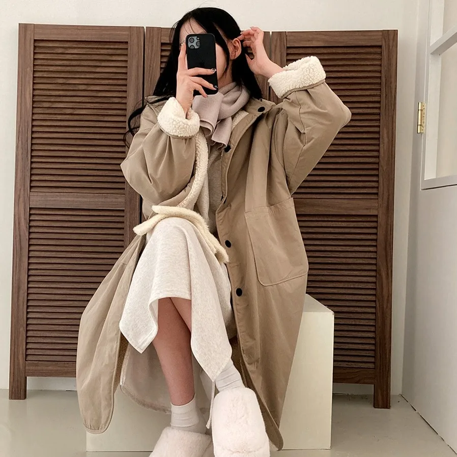 Cappotto invernale da donna vestibilità ampia double face in cotone Jaet coreano Sle College Faion Cappotto invernale lungo Sve lungo