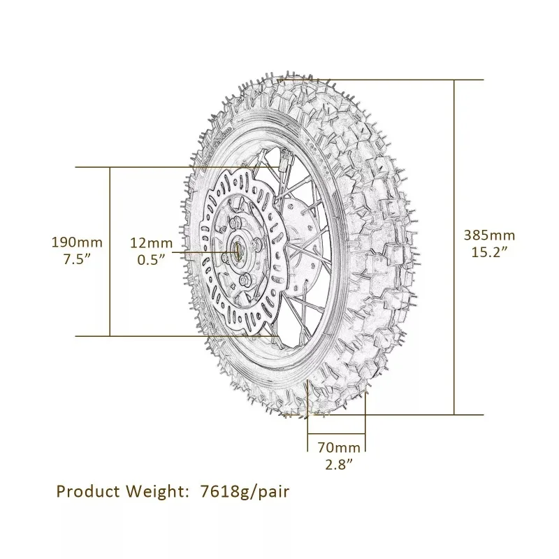 Voorwiel 2.50-10 Velgrem voor Coolster CRF50 XR 50CC 70cc SSR Crossmotor