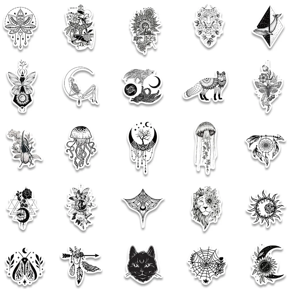 50pcs Black White Psychedelic Gothic Stickers Pack Stationery Laptop Phone Guitar Ipad Sticker DIY Scrapbooking Supplies