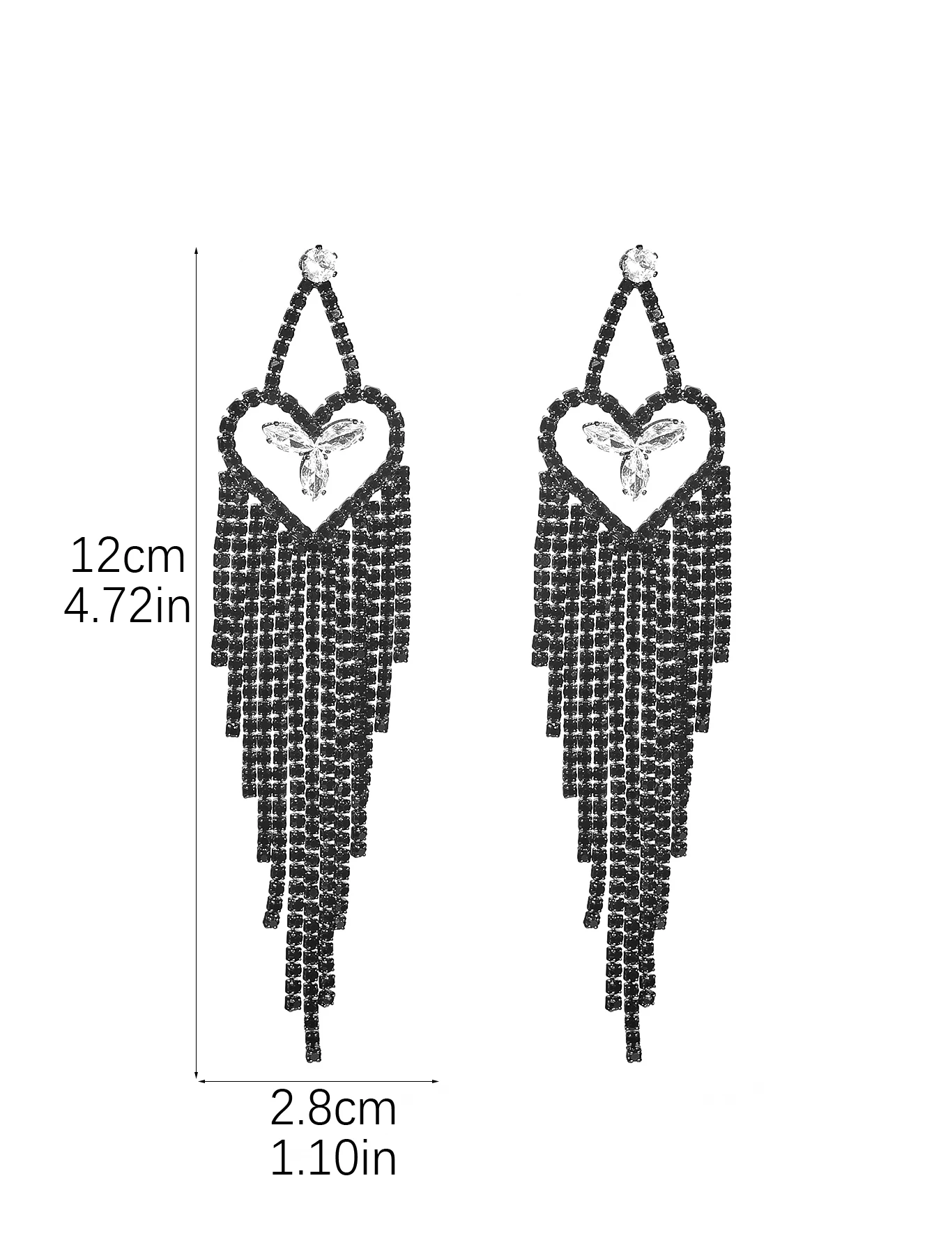 Big bang models senior sense of black hollow love long tassel earrings female personality trend rhinestone earrings