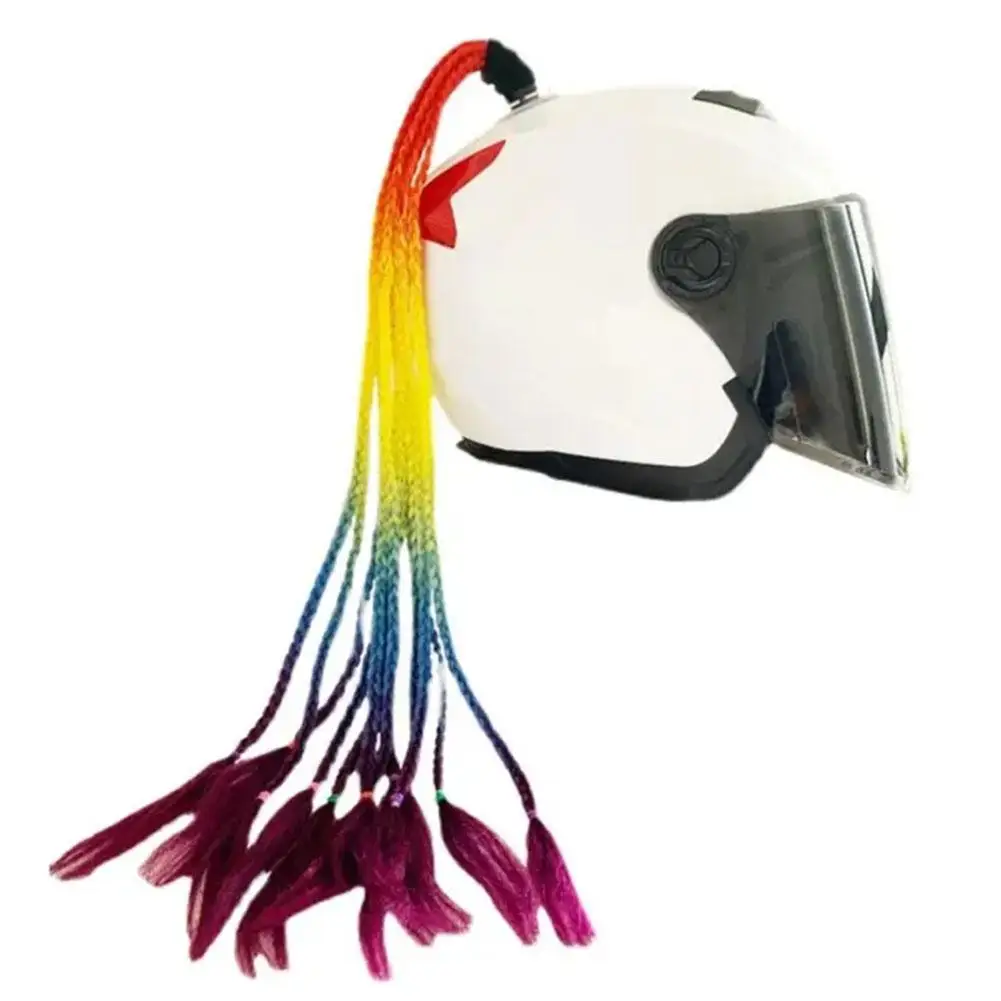 Motorcycle Helmet Braid Ponytail Balance Bicycle Riding Helmet Pigtails Braids Suction Cup Interesting Creative Decoration