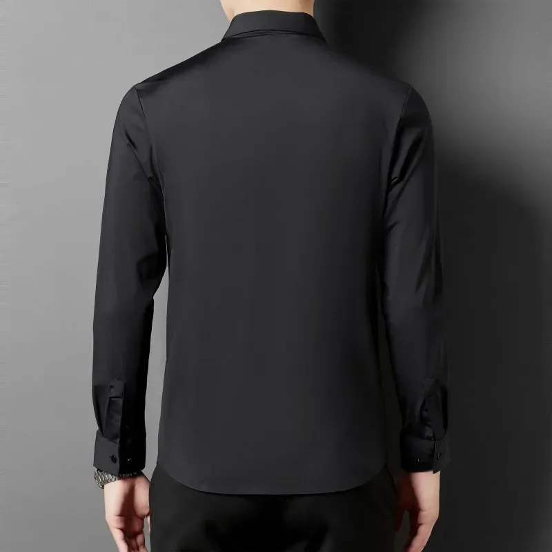 

New High Elasticity Seamless Men's Shirt Long Sleeve Top Quality Slim Solid Color Luxury Shirt Social Party Formal Dress Shirts