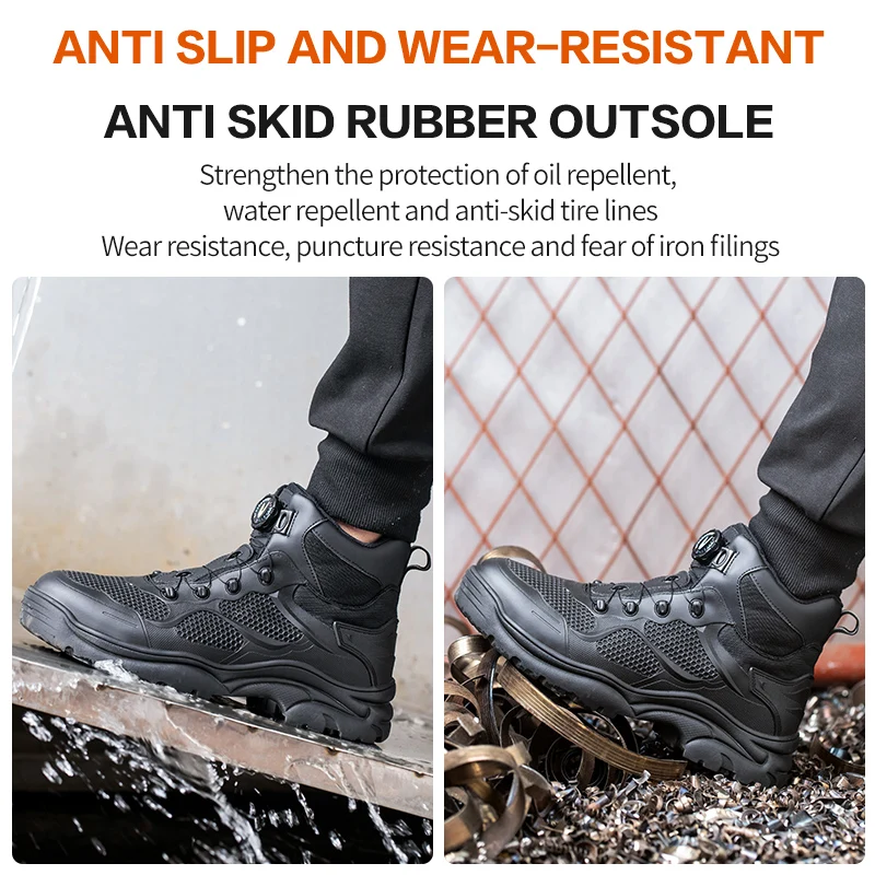 Knob Lacing New Work Boots Safety Steel Toe Shoes Men Protective Shoes Anti-smash Puncture High Top Safety Boots Male Sneakers