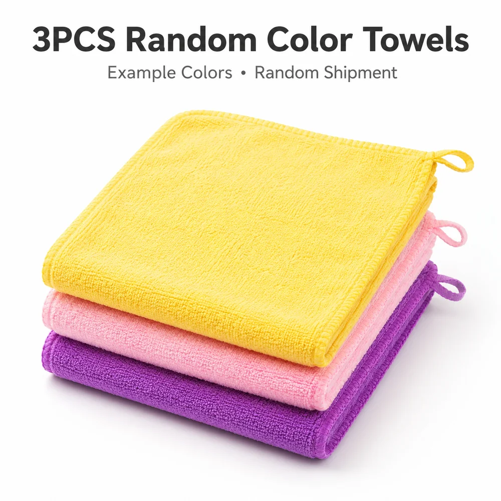 3pcs Random Color Cleaning Towel Set Hanging Hand Towels Kitchen Bathroom Wiping Cloths for Home Use
