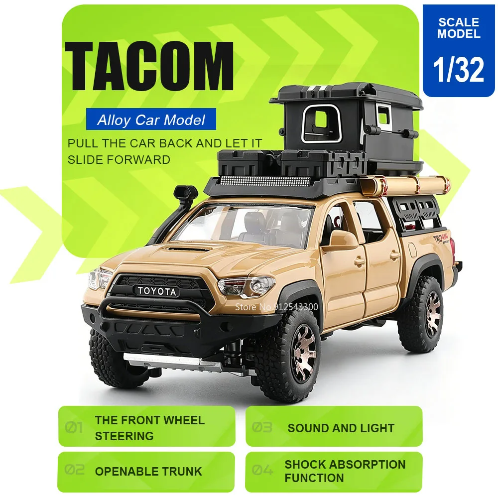 

1:32 Scale Tacom Hammer H2 Car Model Toy Doors Opened Sound Light Cars Pull Back Rubber Tires Vehicle for Kids Holiday Gifts