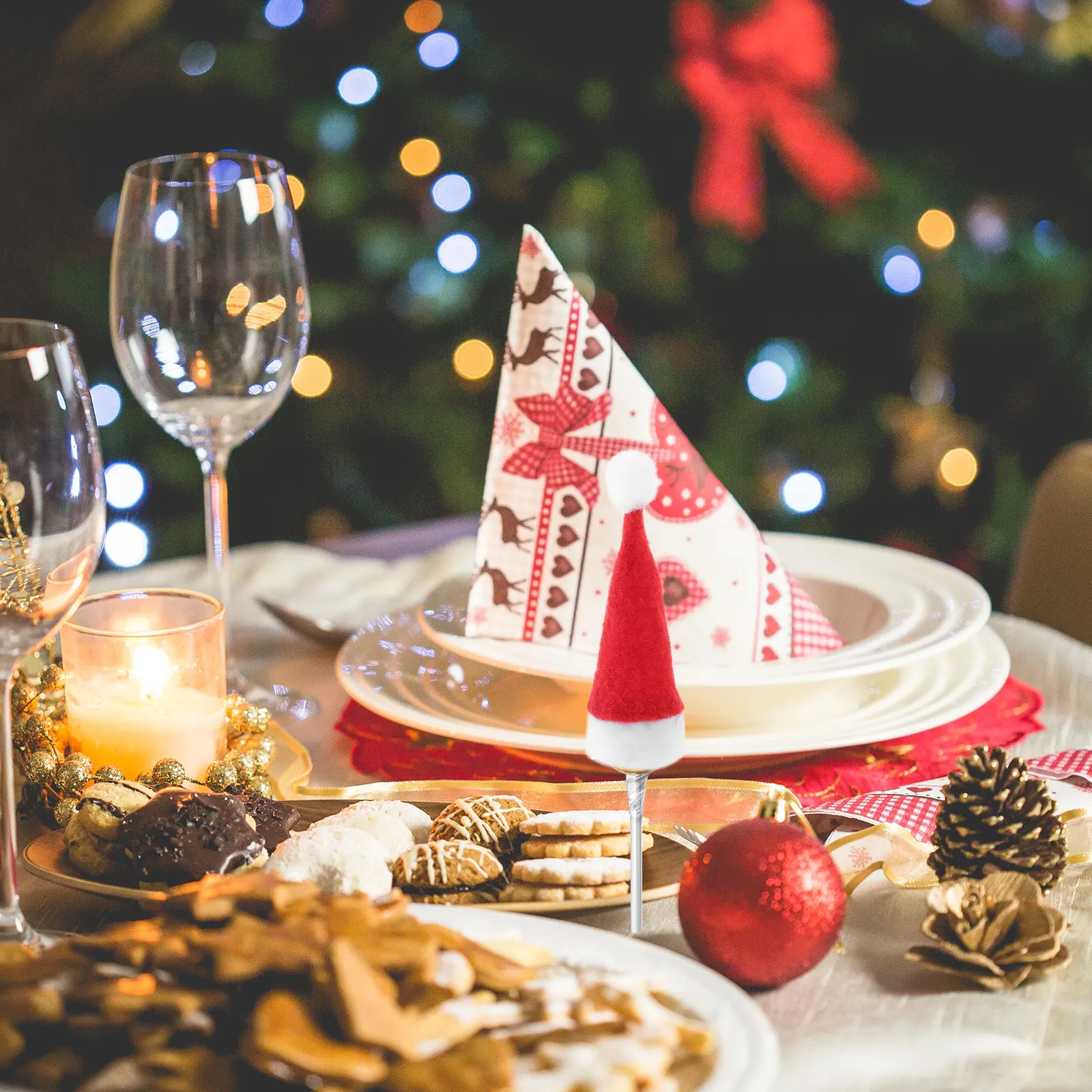 

6Pcs Christmas Hats Elf Caps Nonwoven Fabric Candy Decorations Holiday Supplies Lollipop Hat Mini Hat