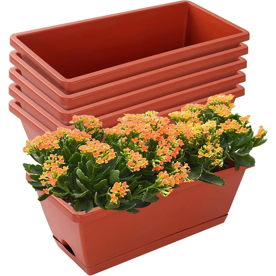 

Window Box Planter 7 Pack Plastic Vegetable Flower Planters Boxes 17 Inches Rectangular Flower Pots with Saucers for Indoor Out