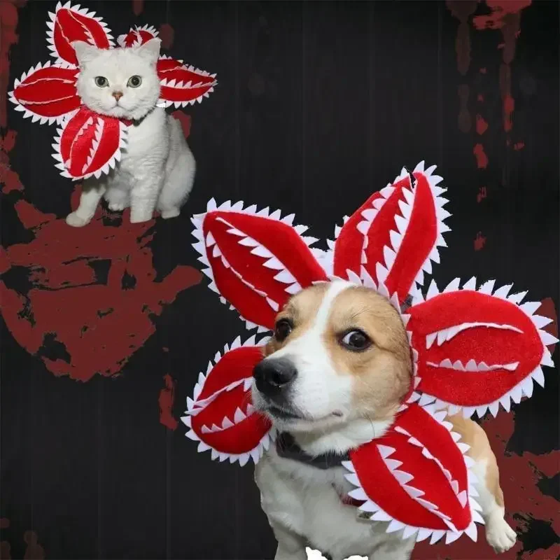 Funny Cat Hat Demogorgon Scary Flower Costume Birthday Pet Accessories Supplies Pet Dogs Headwear Adjustable Sticker