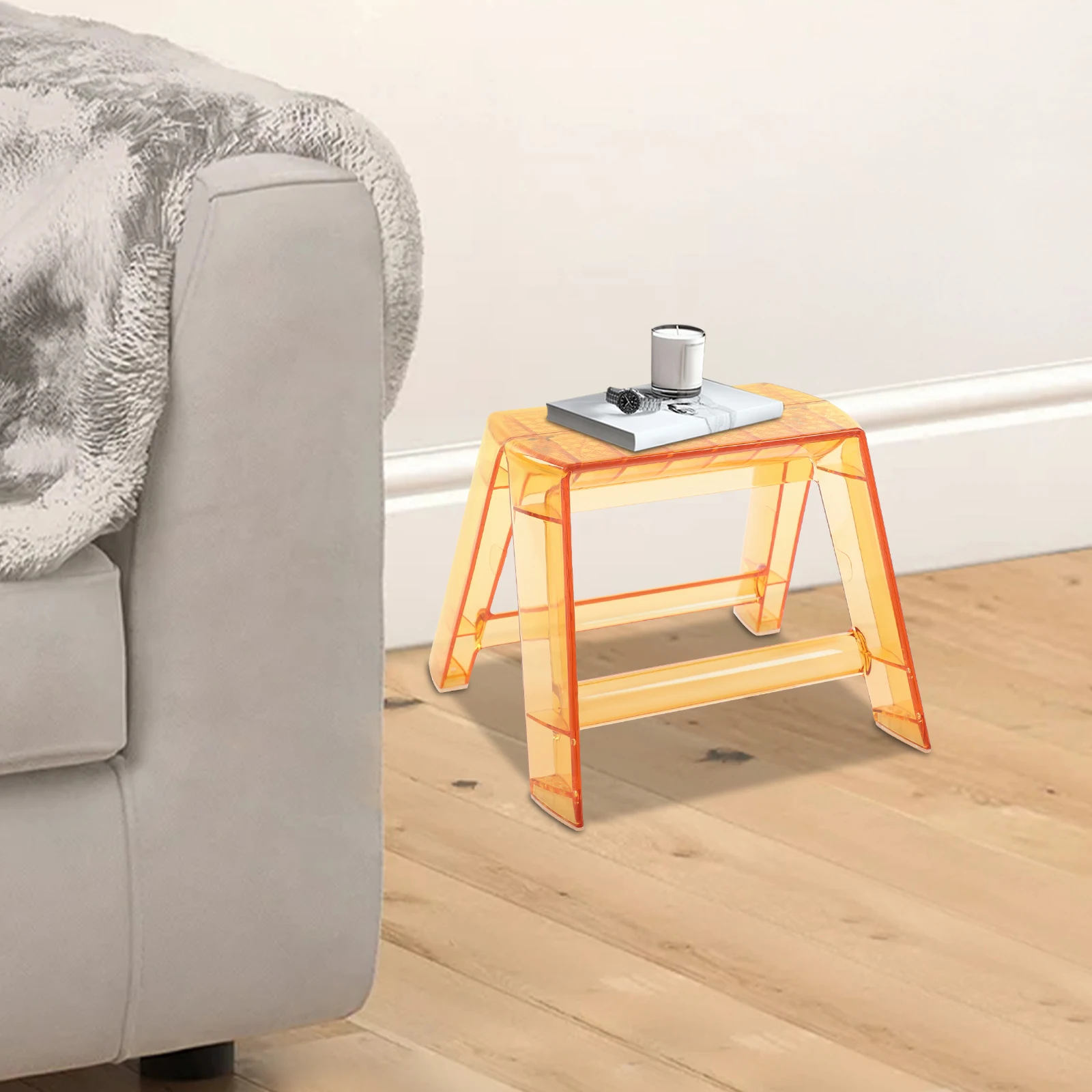 

Переносная стремянка для использования на открытом воздухе, 2-ступенчатая лестница с защитными накладками, прозрачный табурет из ПК для гаража, библиотеки, ванной комнаты