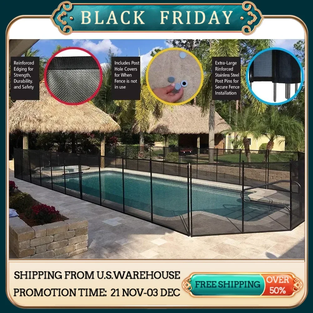 Pool Fence 5’ X 12’ Movable Child Safety Pool Fencing Easy Installation with Hardware Included 5 Foot Inground Pool Mesh Fence