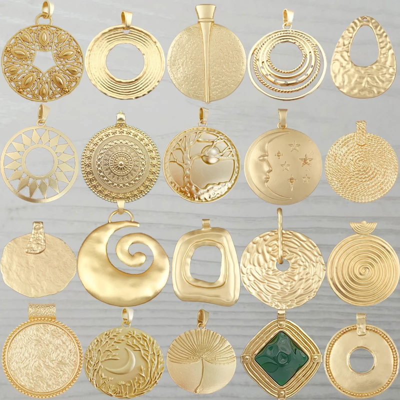 1 szt. Oryginalny złoty kolor duży Bohemia okrągły medalion Charms platerowane wisiorki Boho dla naszyjnik DIY tworzenia biżuterii znalezienie