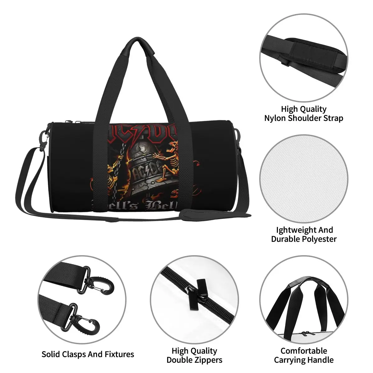 Borsa da viaggio Ac Dc Hells Bells Gym Bag Vintage Rock borse sportive portatili borsa grande Casual personalizzata borsa Fitness colorata per uomo