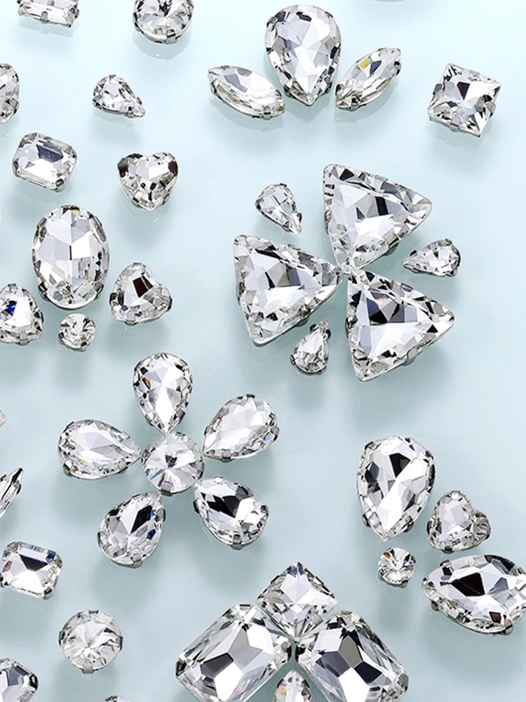 QIAO Multi forme mélange taille verre coudre sur strass dos plat cristaux clairs pierres pour accessoire de robe de mariée