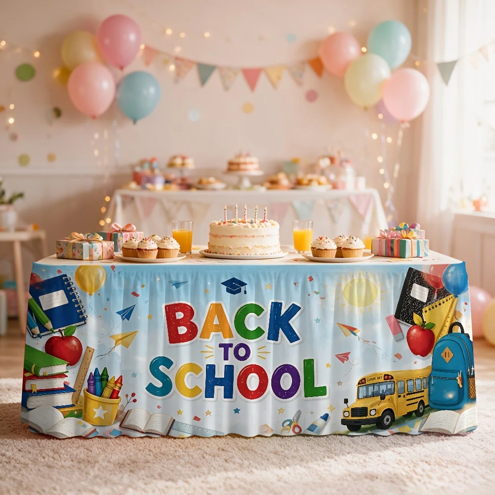 1 piece, back-to-school theme printed tablecloth table skirt, for back-to-school decoration