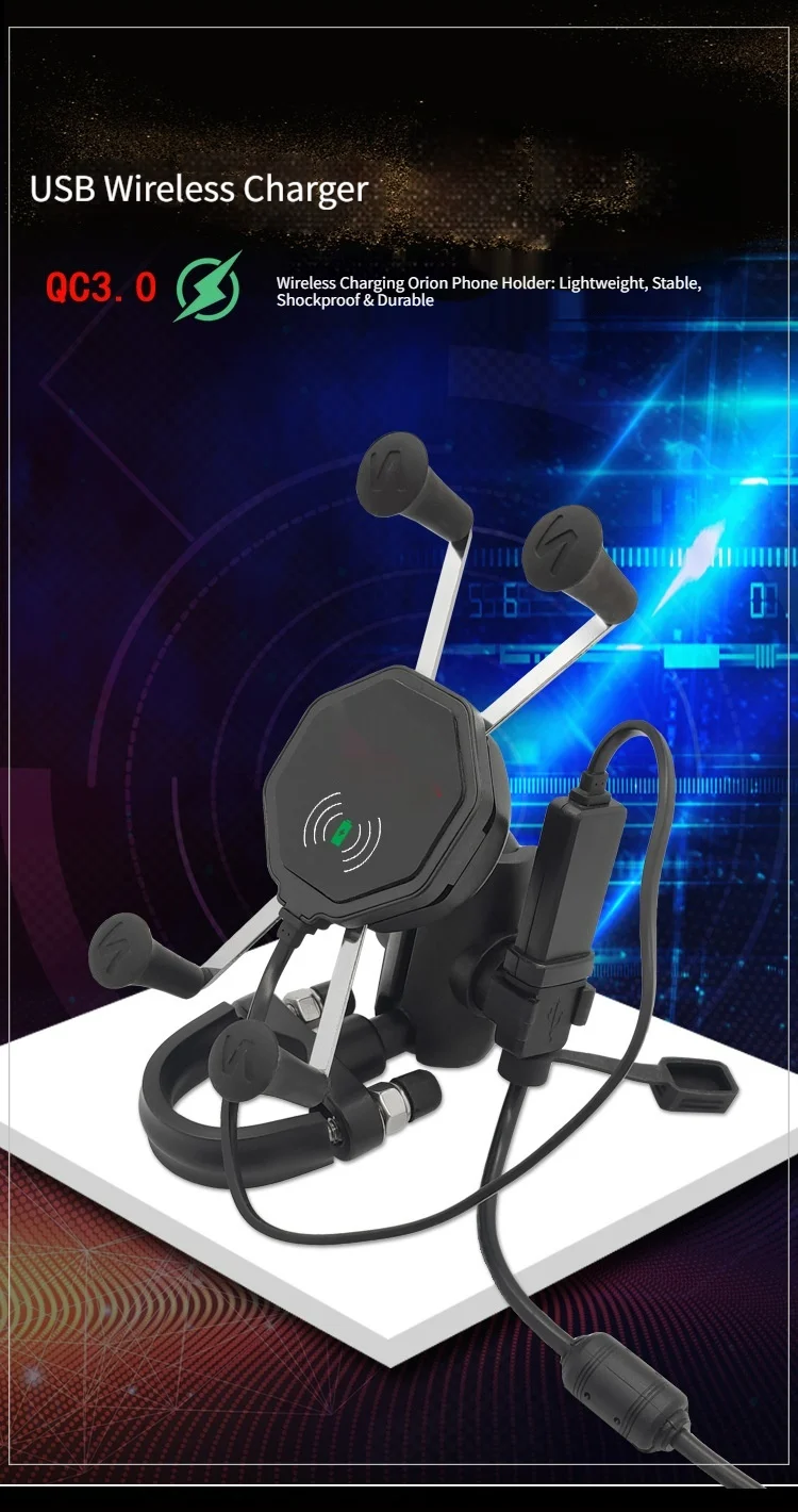 Wireless Charger Phone Clamp X Grip Phone Holder Waterproof Quick Charging PHone Stand for Motorcycle Bike for Ram Mount