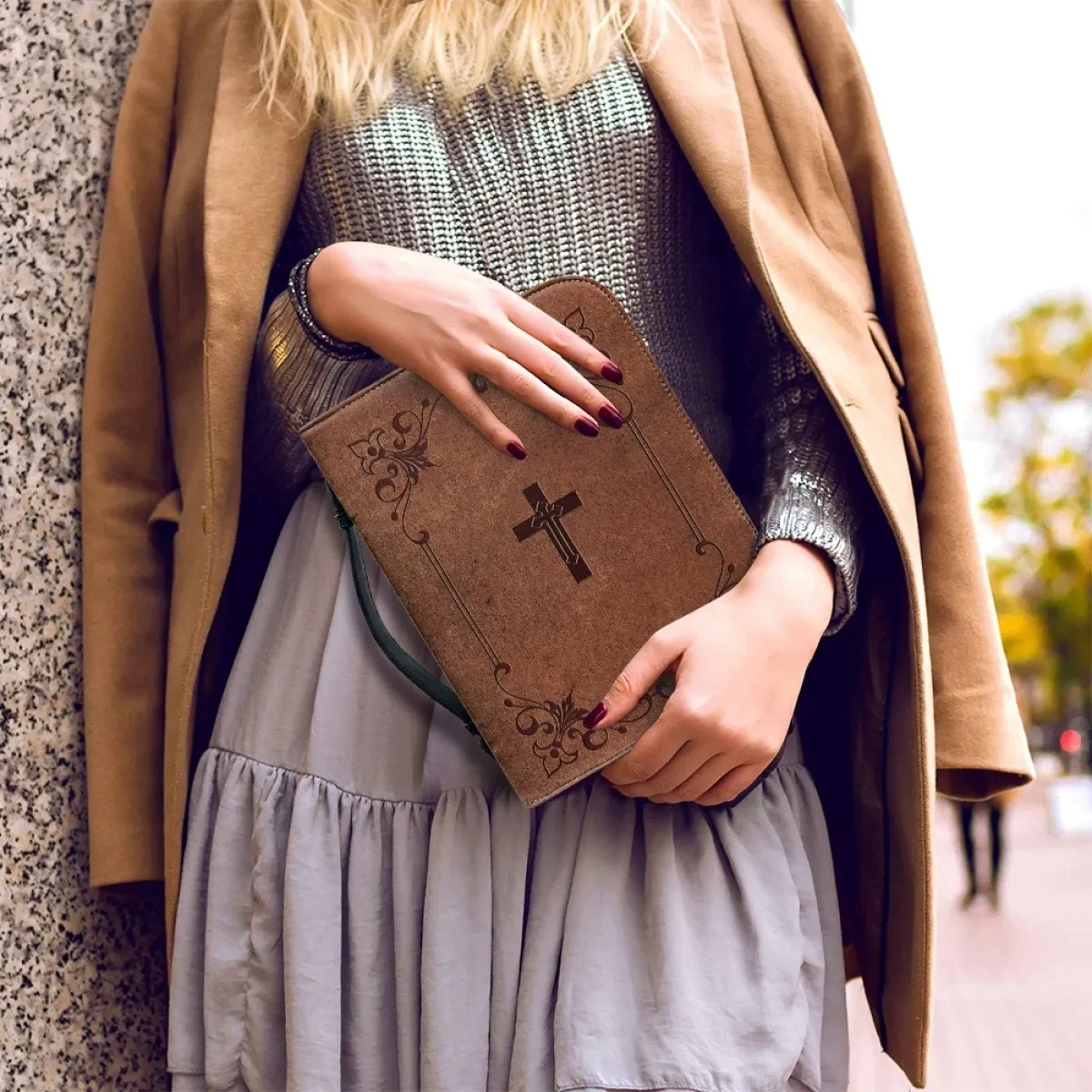 Borsa della bibbia con stampa classica in pelle incrociata per le donne borse con manico con cerniera custodia per bibbia con custodia per bibbia