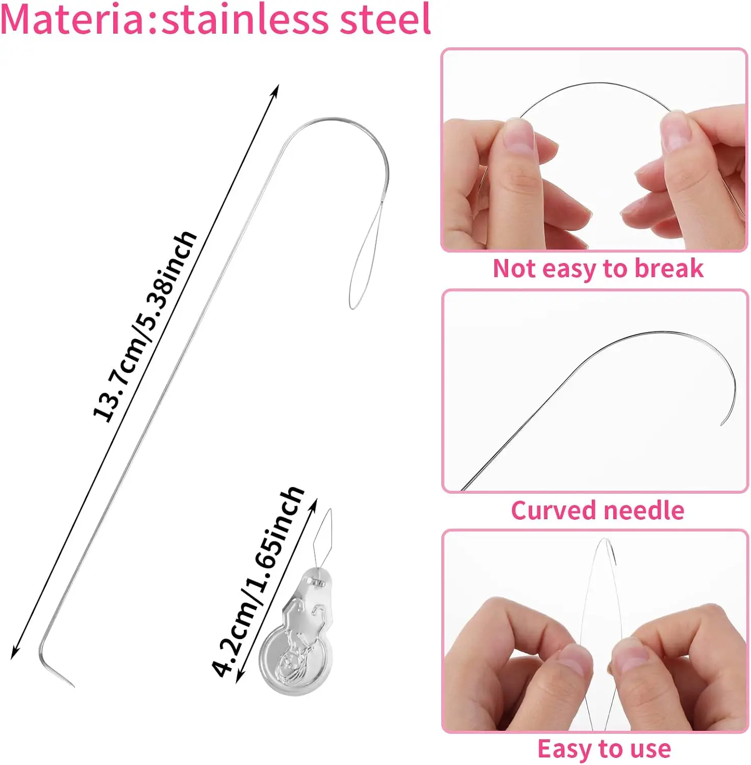 6 PCS Large Eye Curved Beading Needles with 1pc Bead Needle Threader, 13.7cm Flexible Beading Needle for Bead Spinner, Bead Spin