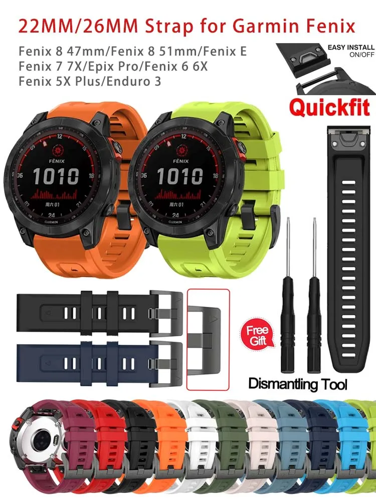 Quickfit pulseira de relógio de silicone para garmin instinto 2x 3 e pulseira 26mm 22mm para garmin fenix 6x 6 pro 5x 5 plus 7x 7 pulseira
