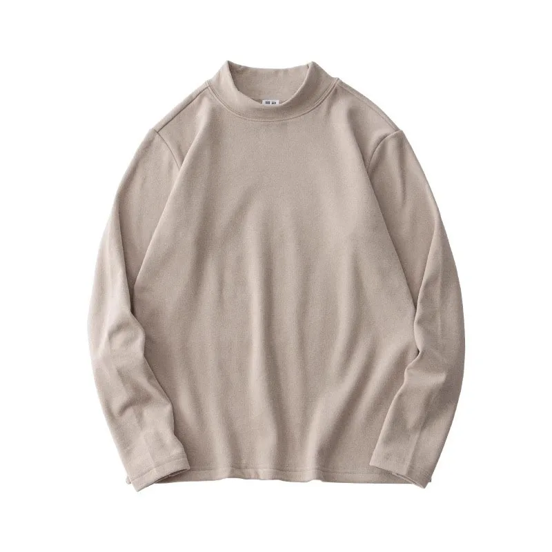 

Поп 2024, осенне-зимняя мужская футболка с длинным рукавом и полувысоким воротником, свободный внутренний слой, удобный универсальный топ