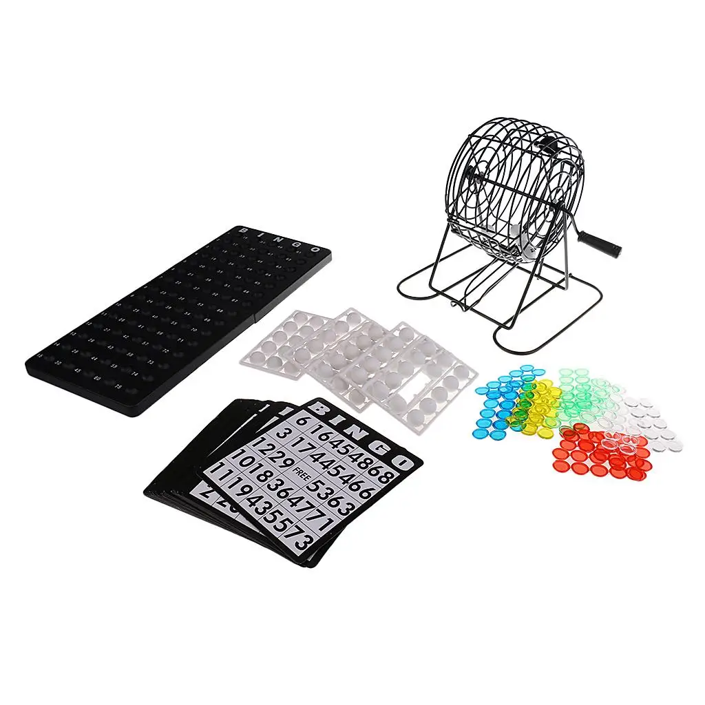 Classic Bingo Cage Game with 75 Ball 150 Token Marker 18 Card Christmas Gift for Club Pub Family Camping Hiking Games Supplies