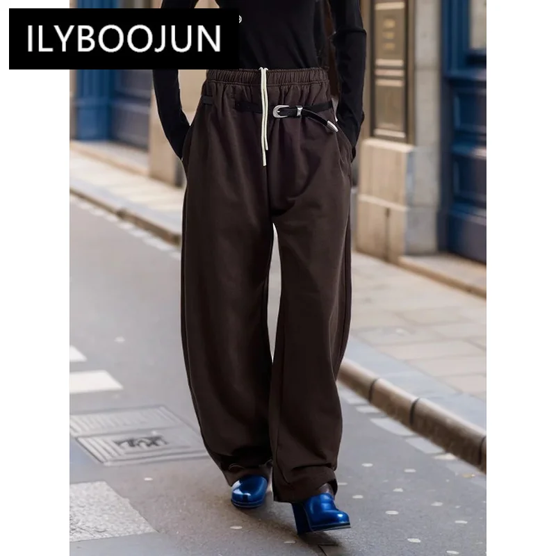 Casual Spliced Belt Loose Trousers For Women High Waist Minimalist Wide Leg Pants Female Fashion Style Luxury Brand Quality