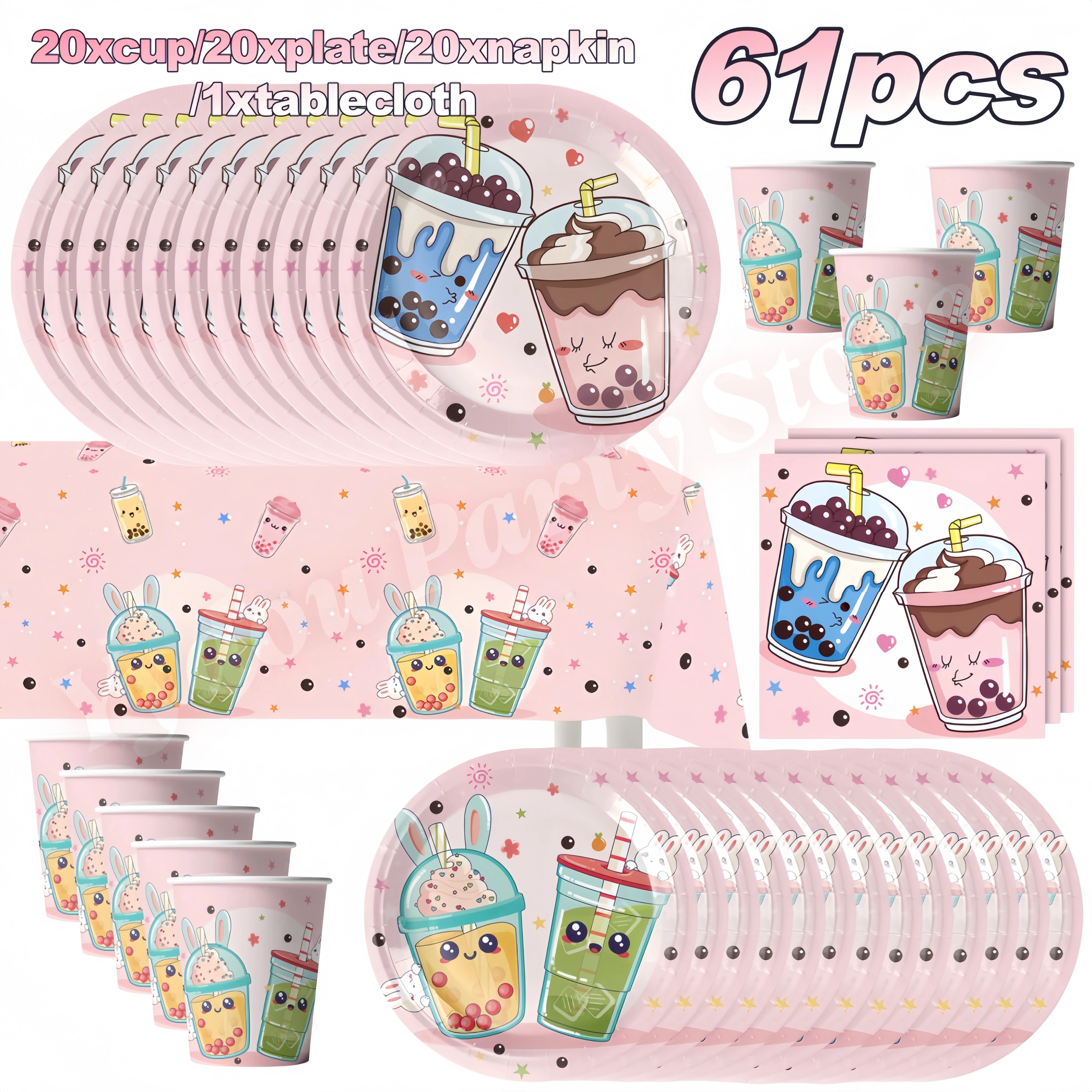 Boba Milk Tea Party Decoration Bubble Tea Drinks Tableware Set Plates Cups Napkins for Children's Birthday Baby Shower Supplies